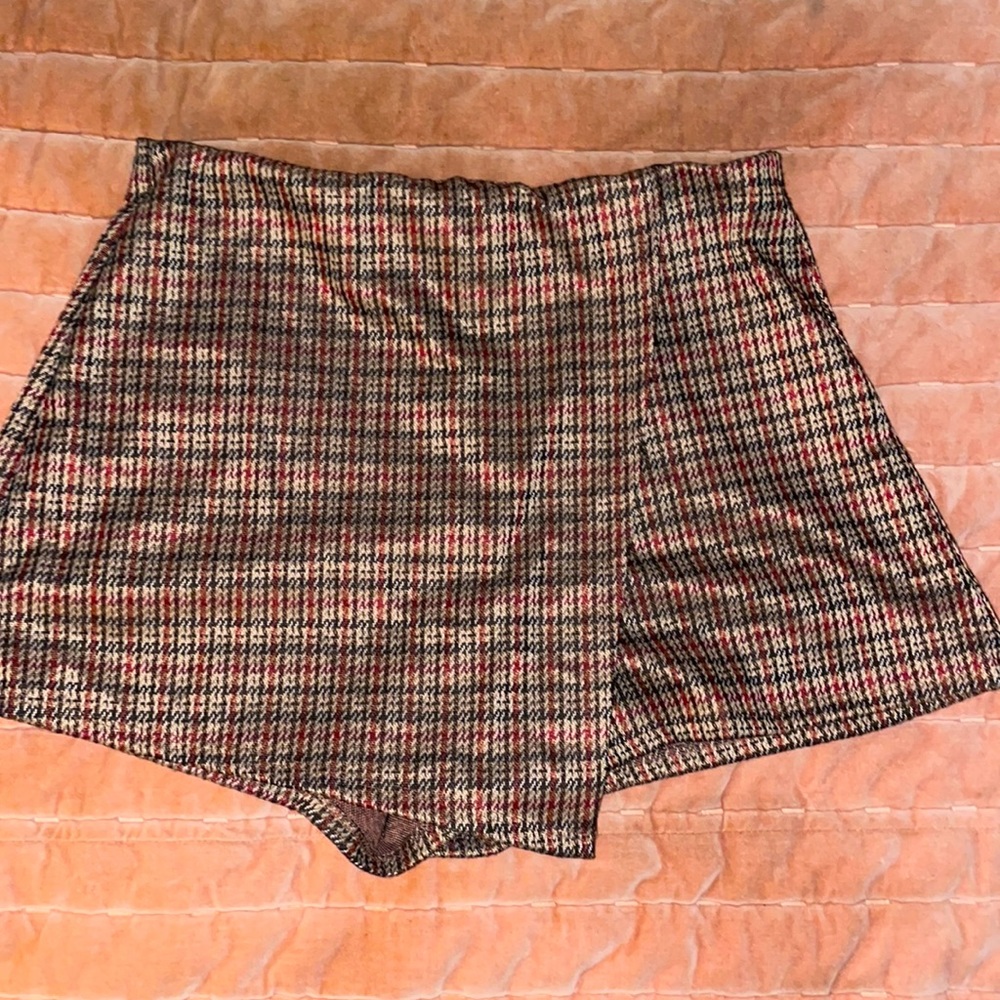 brown gingham skort